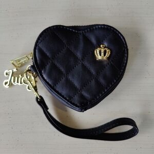 Juicy Couture Crown Heart Coin Purse Mini Bag Wristlet Pouch Quilted Charm
